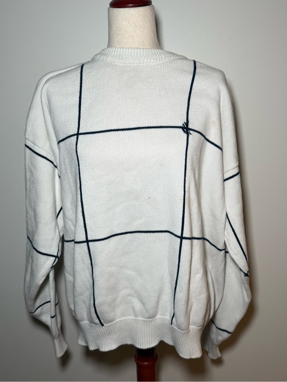 Nautica White Crewneck Sweater with Navy